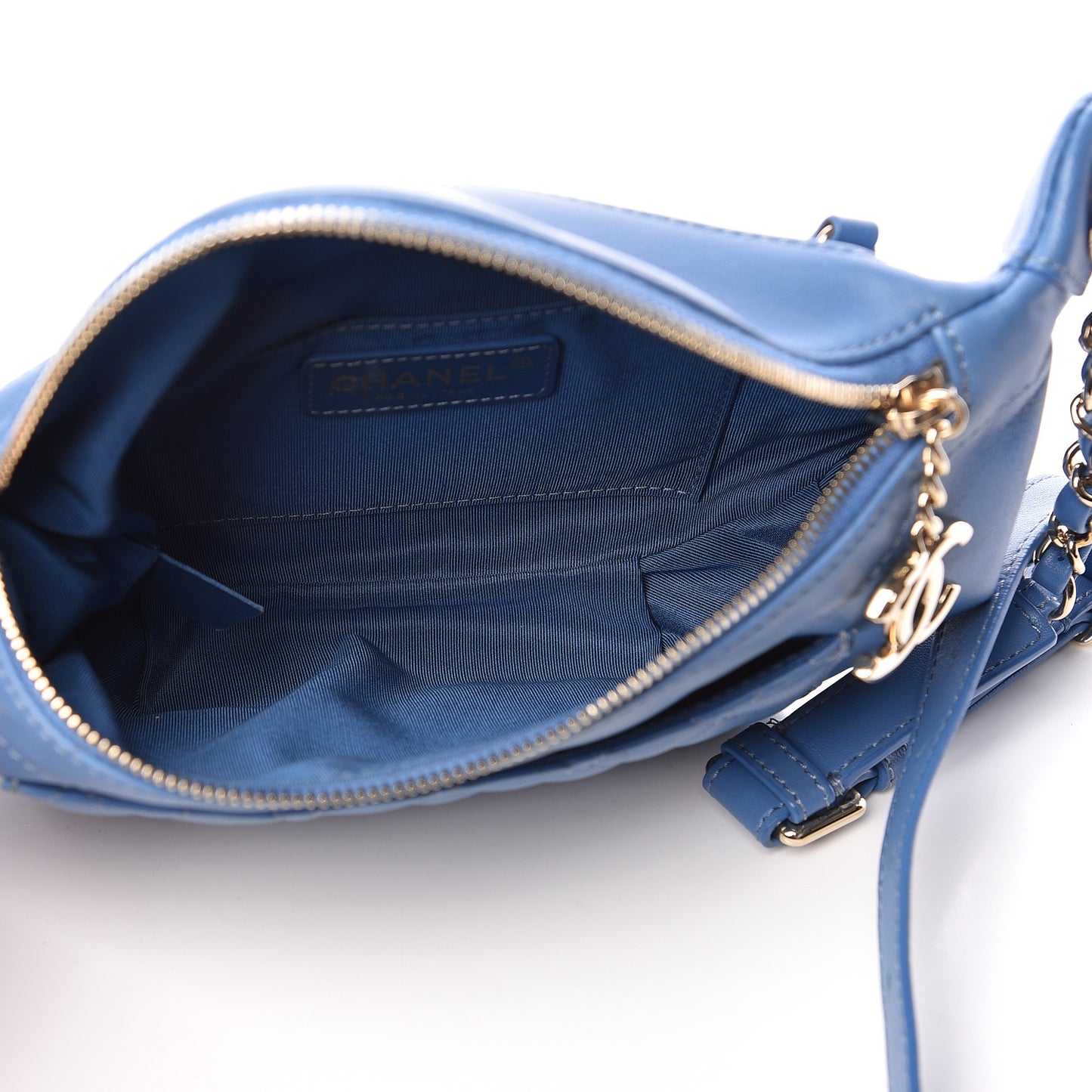 Lambskin Quilted Bi Waist Bag Fanny Pack Blue