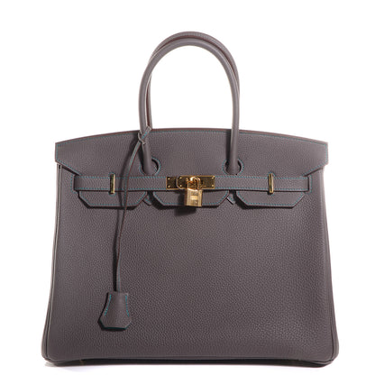 Hermes Togo Horseshoe Birkin 35 Etain Bleu Paon 1 of 26