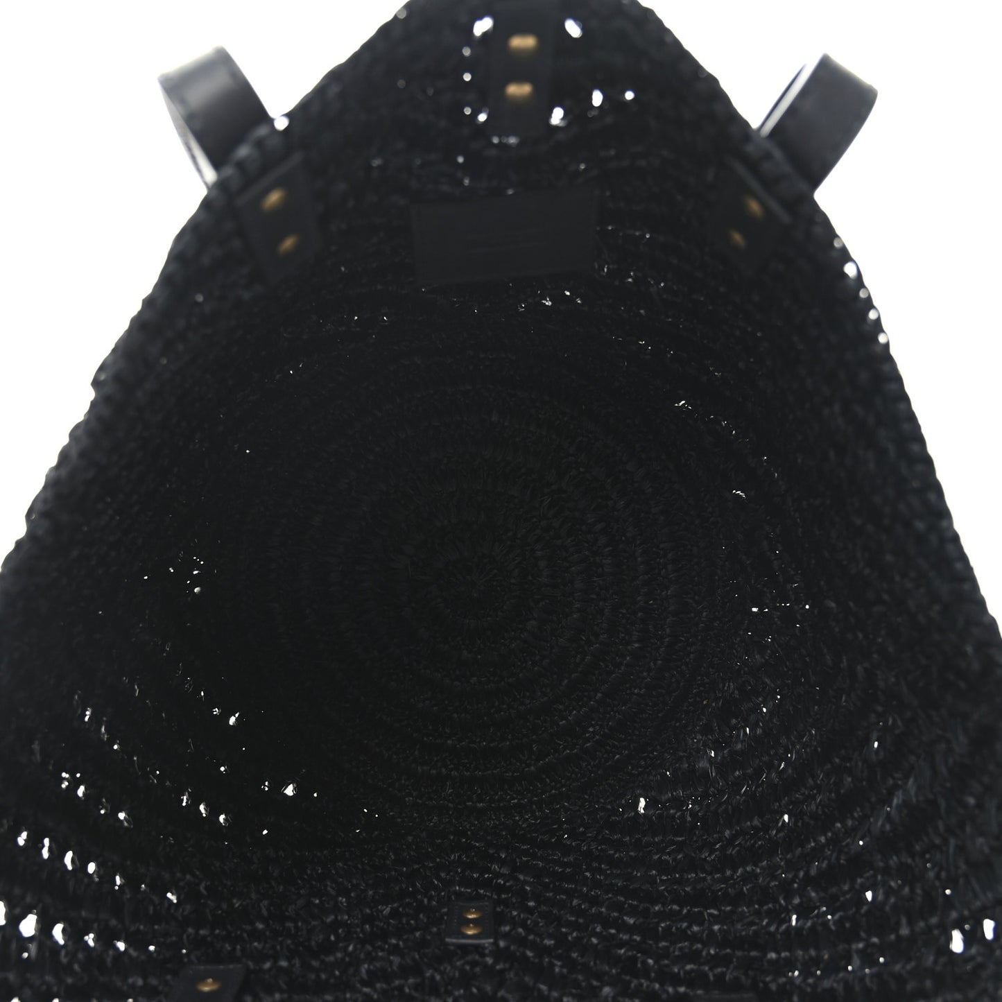 Raffia Calfskin Small Panier Tote Black