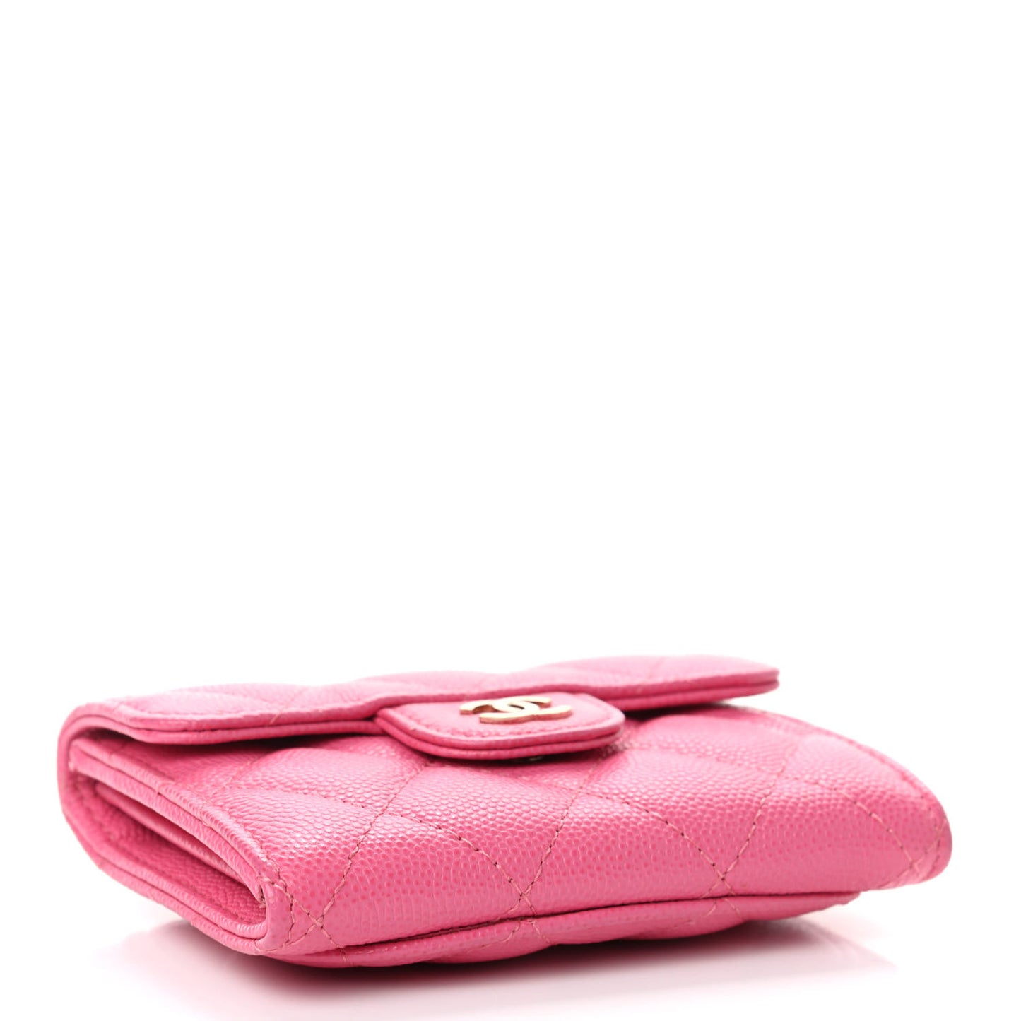 Caviar Quilted Flap Card Holder Wallet Pink