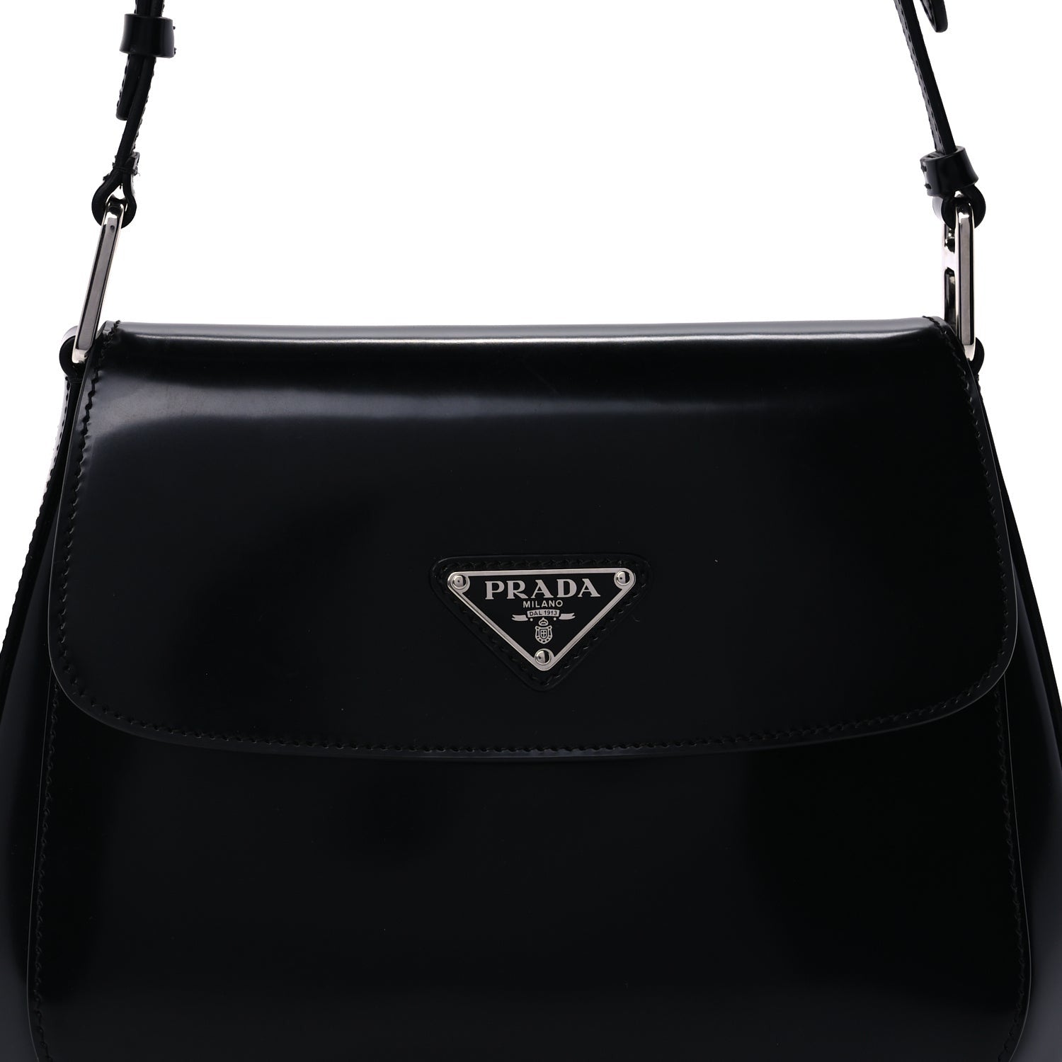 Prada Spazzolato Cleo Flap Adjustable Strap Shoulder Bag  Black 6 of 8