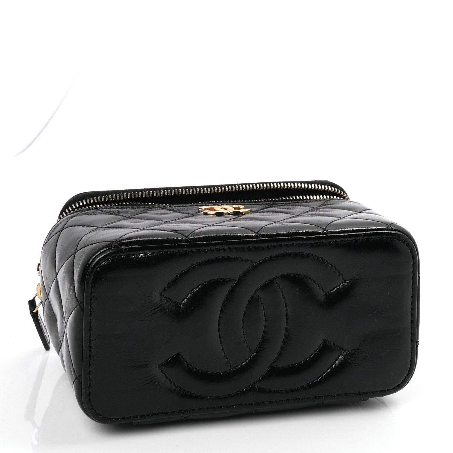 Chanel Shiny Lambskin Quilted Small Vanity Case With Chain Black 3 of 8