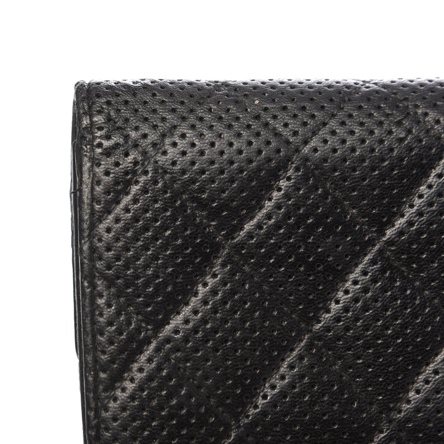 Chanel Perforated Lambskin Quilted Large Gusset Flap Wallet Black 13 of 14