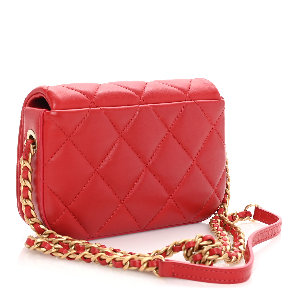 Calfskin Quilted Mini Nailed CC Flap Bag Red