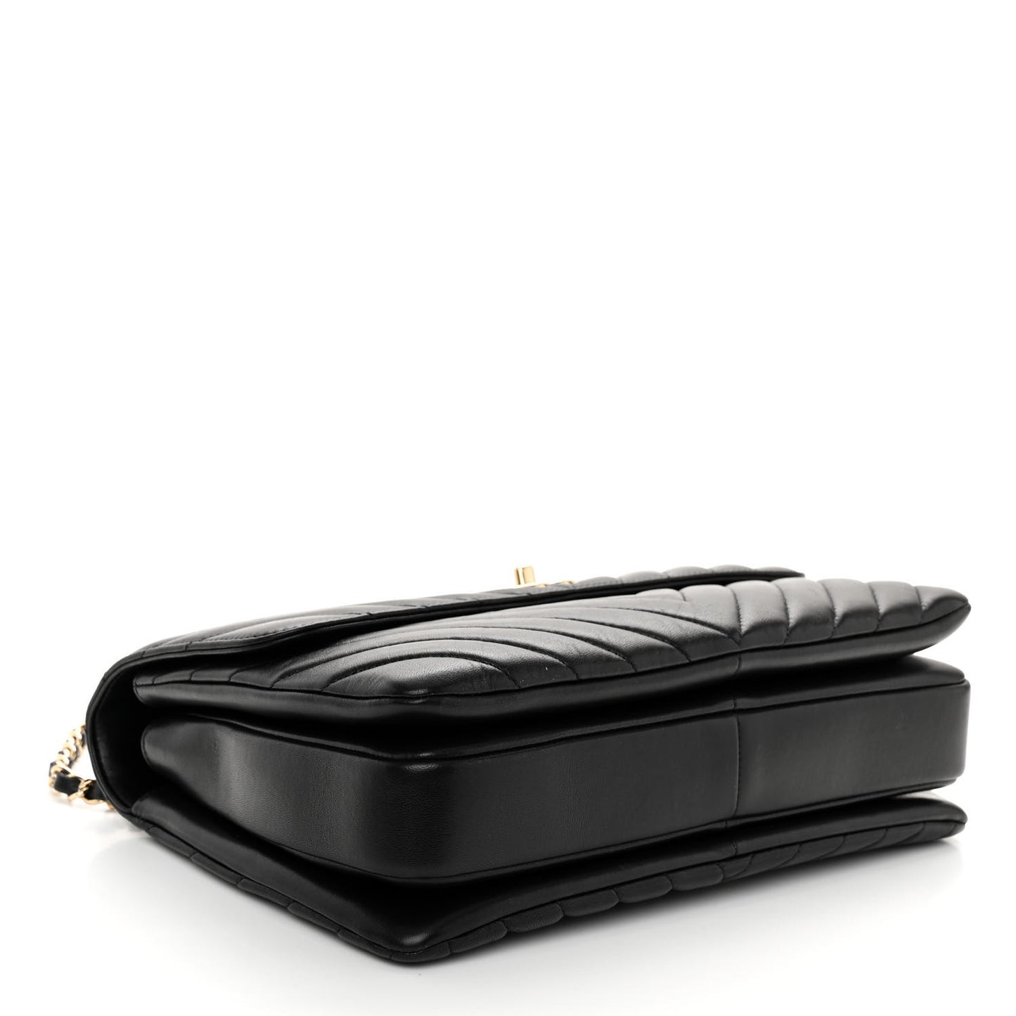 Lambskin Chevron Quilted Medium Trendy CC Dual Handle Flap Bag Black