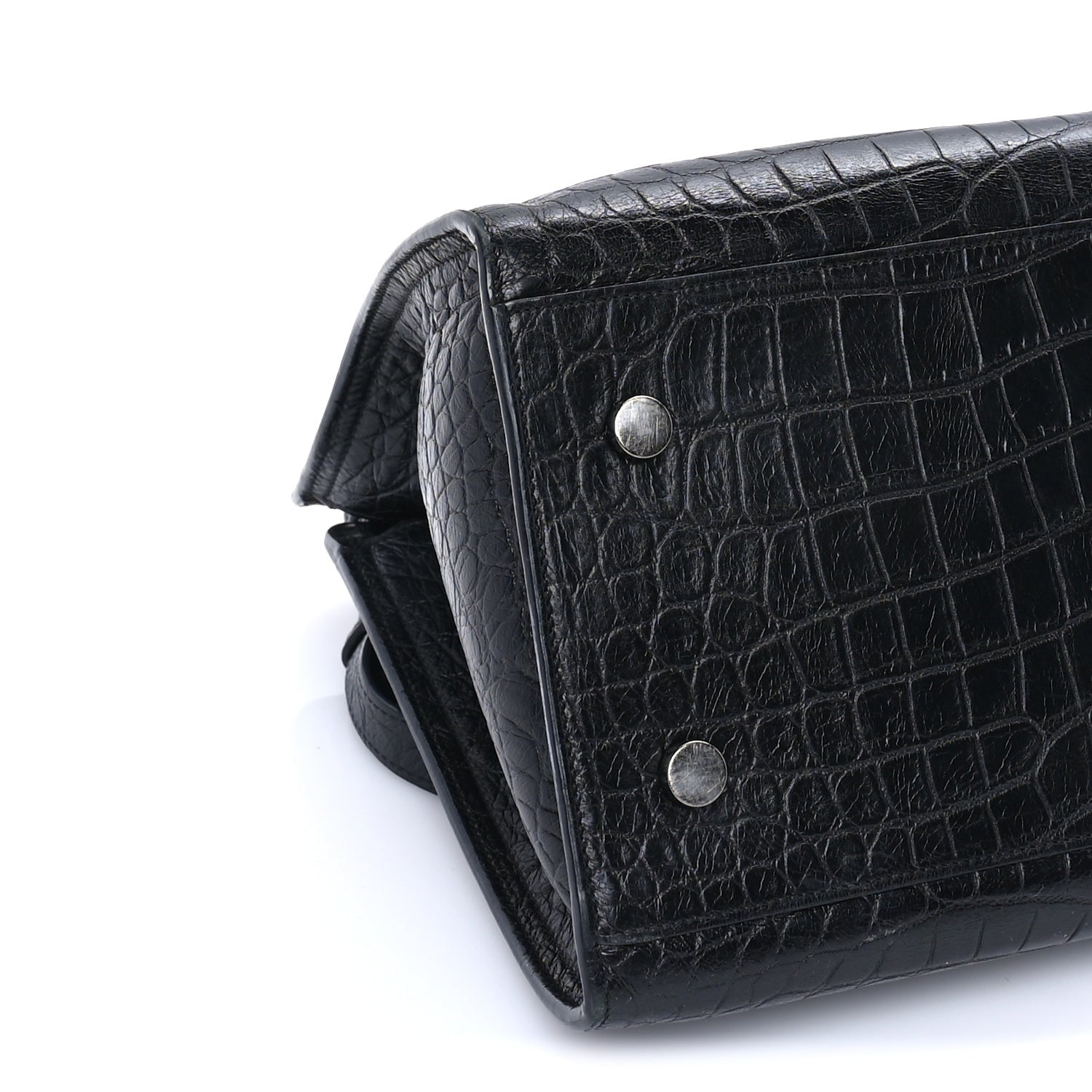 Saint Laurent Calfskin Crocodile Embossed Small Monogram Cabas Black 7 of 7