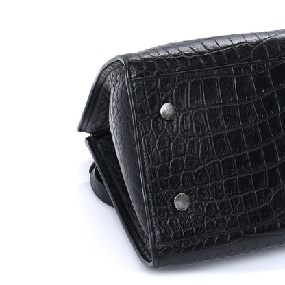 Saint Laurent Calfskin Crocodile Embossed Small Monogram Cabas Black 7 of 7
