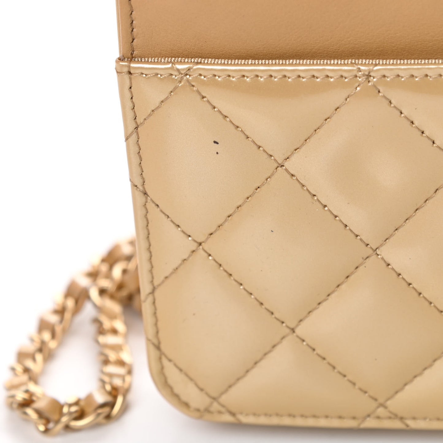 Metallic Patent Quilted Wallet On Chain WOC Gold