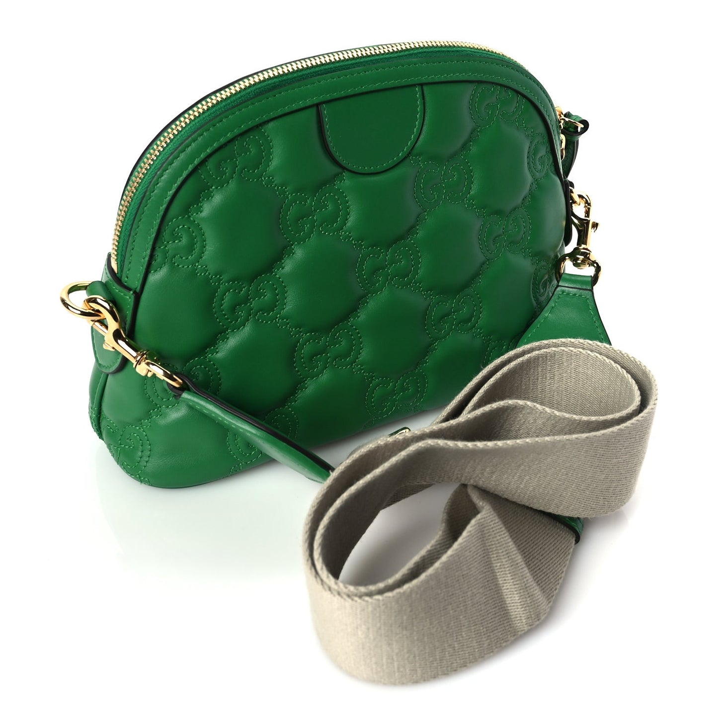 Calfskin GG Matelasse Small Dome Shoulder Bag Green Natural