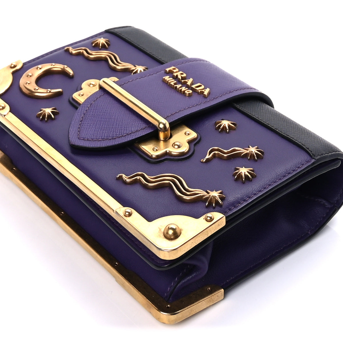 Prada City Calf Saffiano Astrology Cahier Bag Viola Black 8 of 8