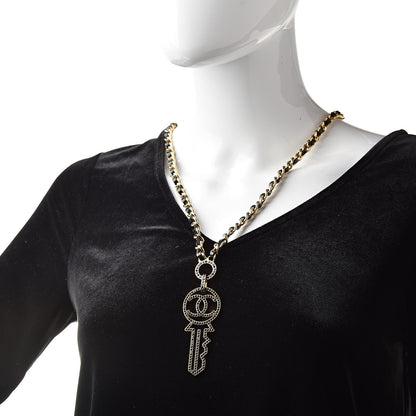 Chanel Patent Crystal Key Necklace Gold Black 2 of 5