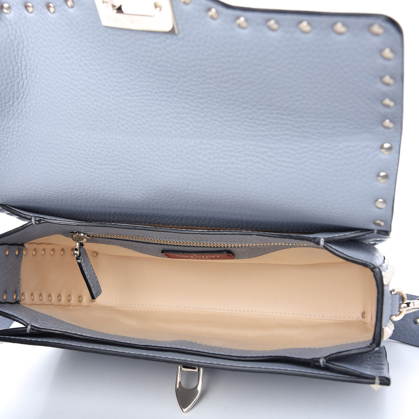 Pebbled Calfskin Medium Rockstud Flap Saddle Bag Stone