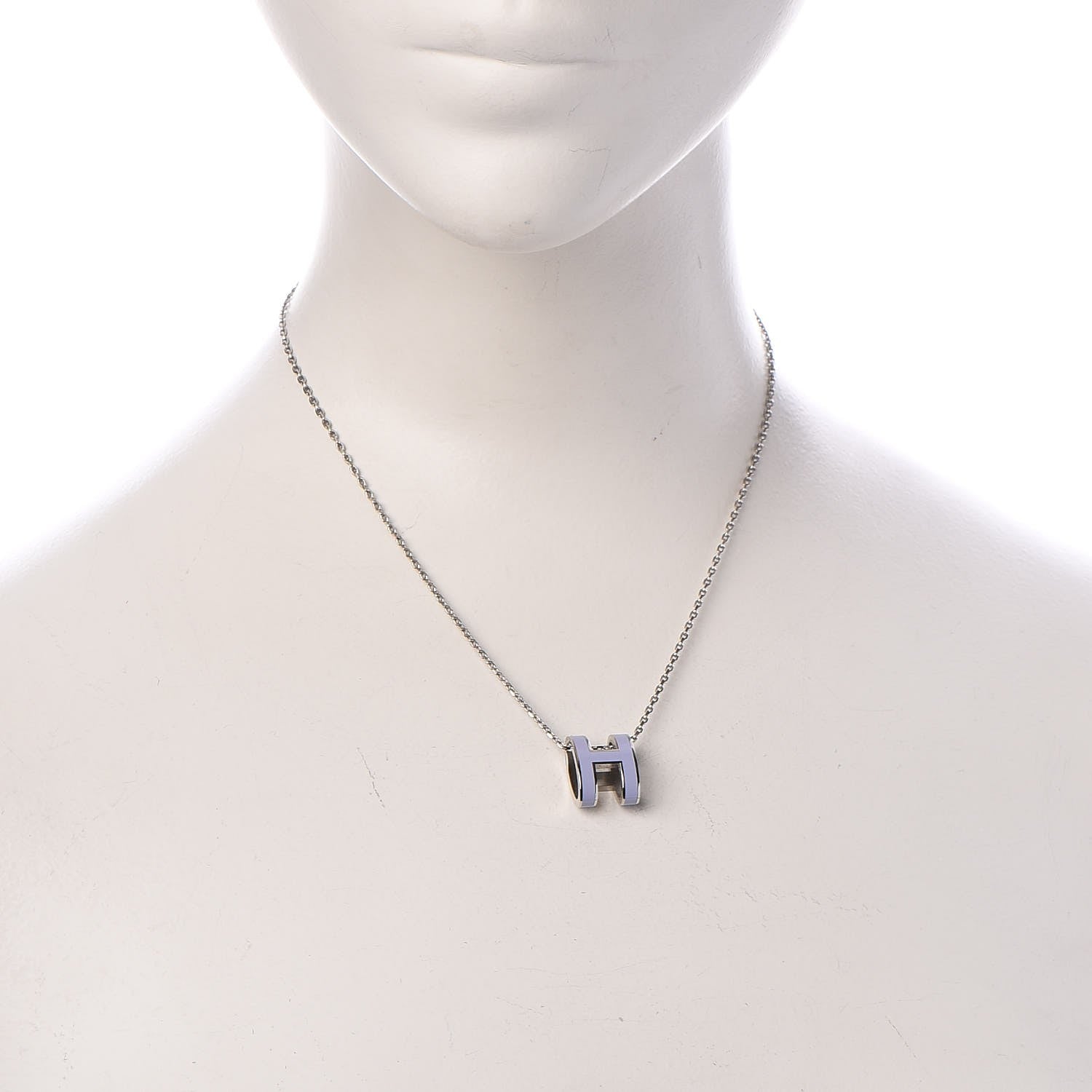 Hermes Lacquered Palladium Pop H Pendant Necklace Parme 2 of 6