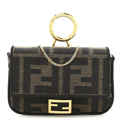 Fendi Fabric Jacquard FF 1974 Nano Baguette Charm Tobacco Moro Black 1 of 7
