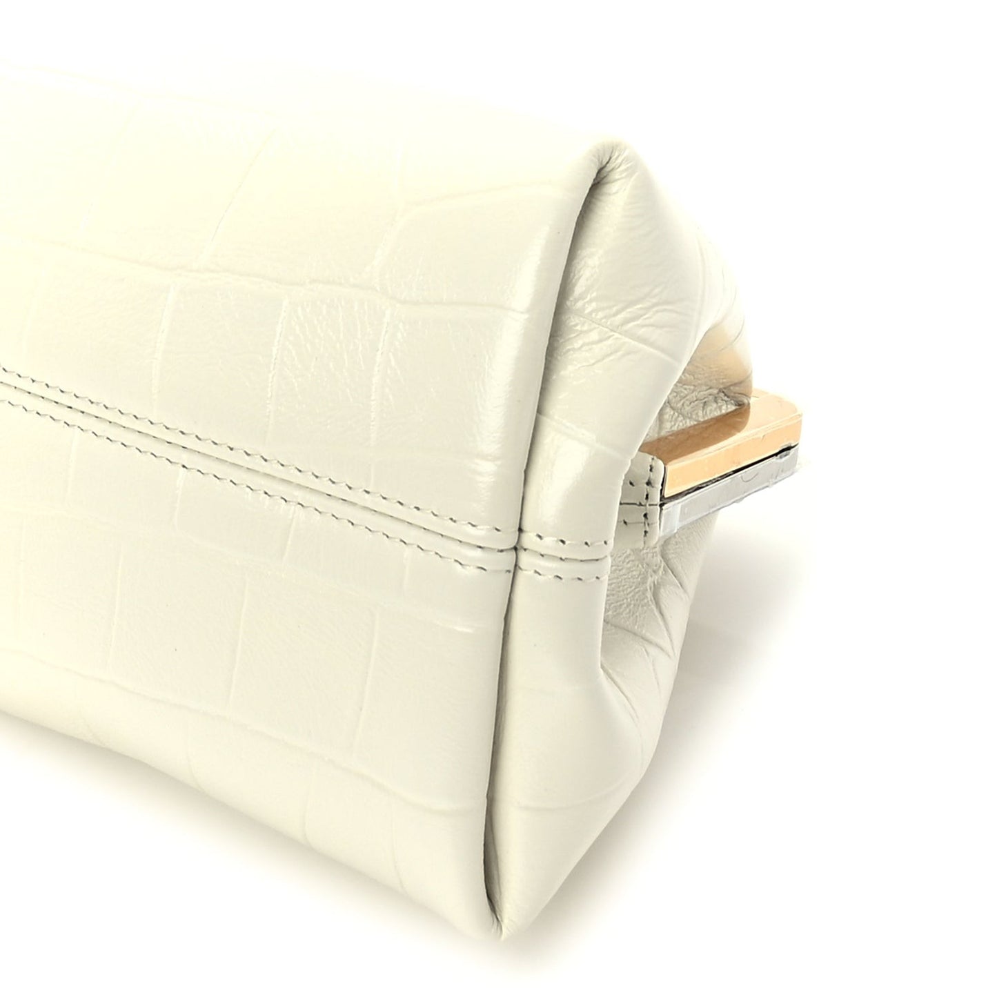 Calfskin Crocodile Embossed The Berlingot Clutch Light Ivory