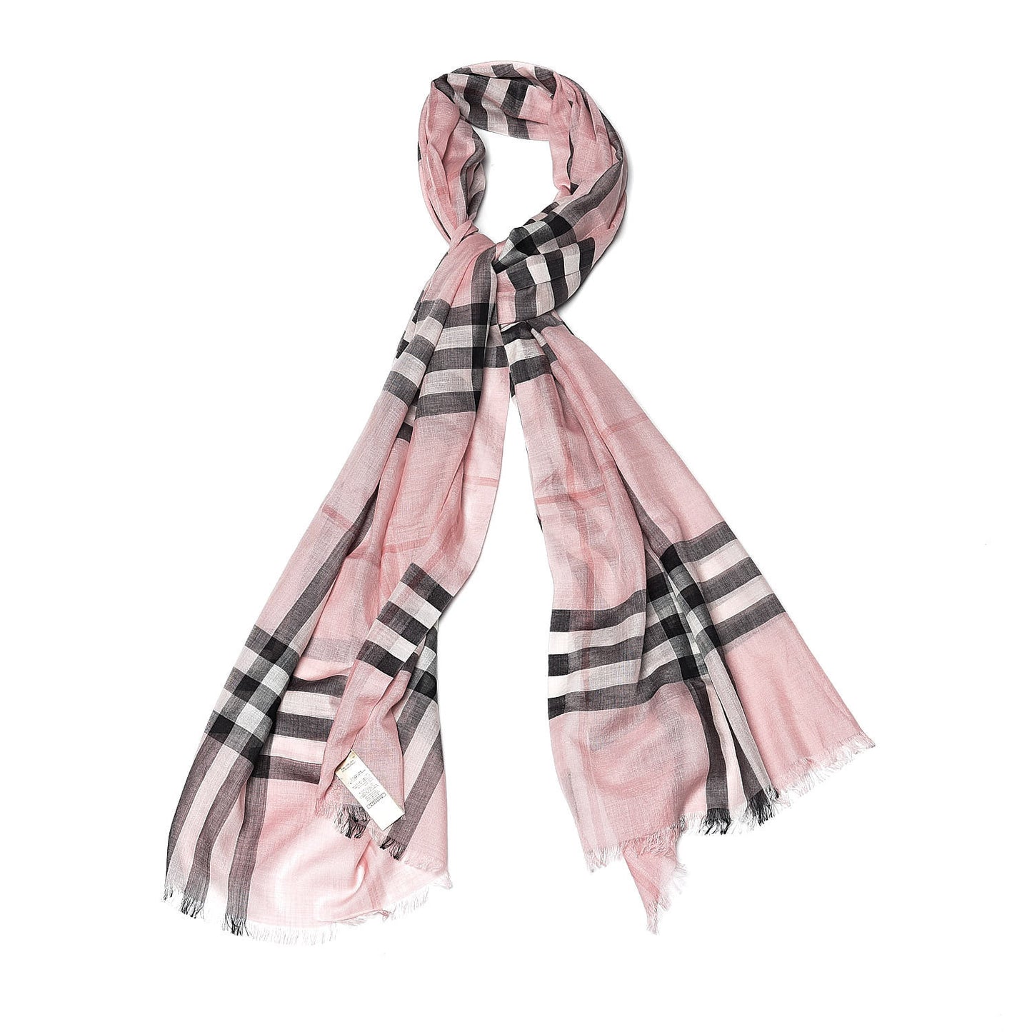 Wool Silk Gauze Giant Check Lightweight Scarf Rose