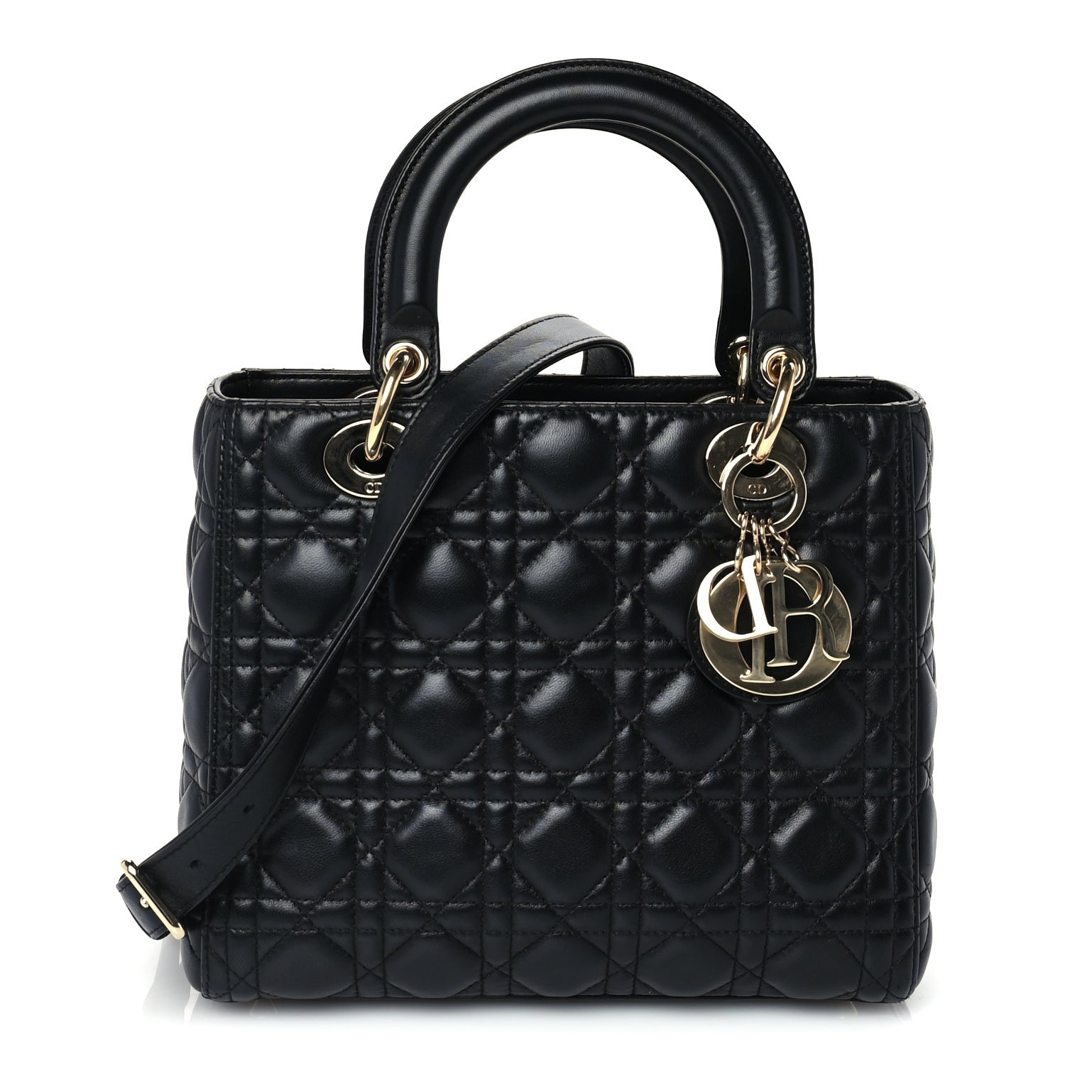 Christian Dior Lambskin Cannage Medium Lady Dior  Black 2 of 9