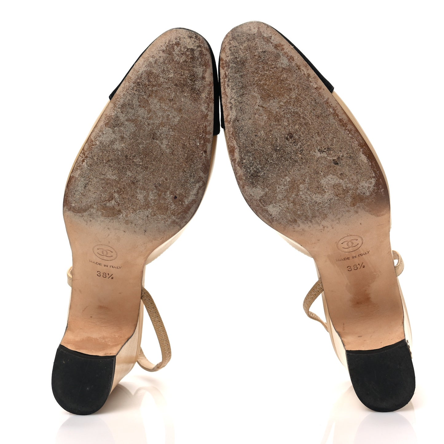 Lambskin Grosgrain Cap Toe CC Slingback Pumps 38.5 Beige Black