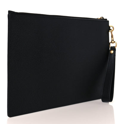 Gucci Dollar Calfskin Boar Effect Web Zip Wristlet Pouch Black 3 of 7