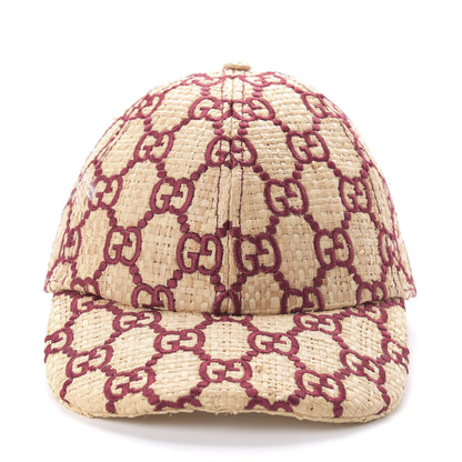Gucci Raffia GG Monogram Elaphe Embroidered Aisha Baseball Hat L Ivory Bordeaux 3 of 9