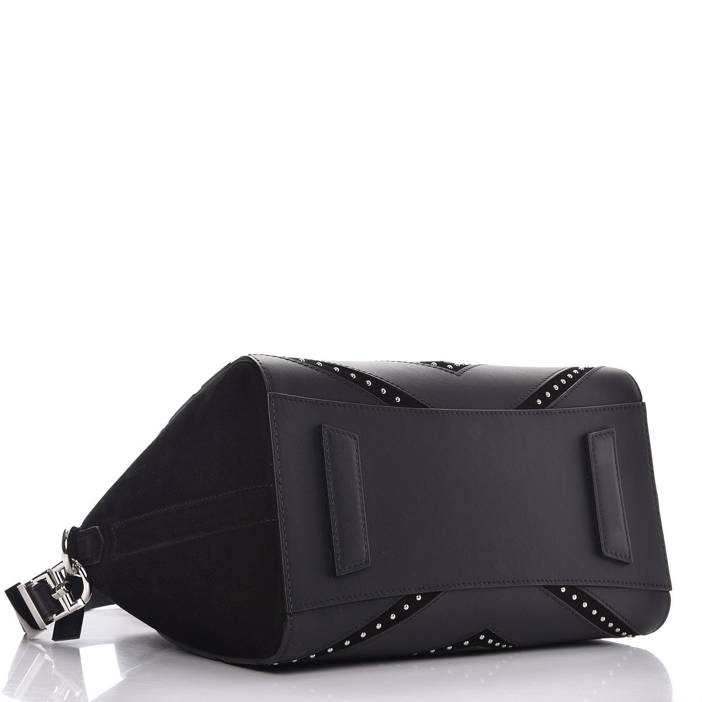 Calfskin Suede Small Studded Chevron Antigona Black