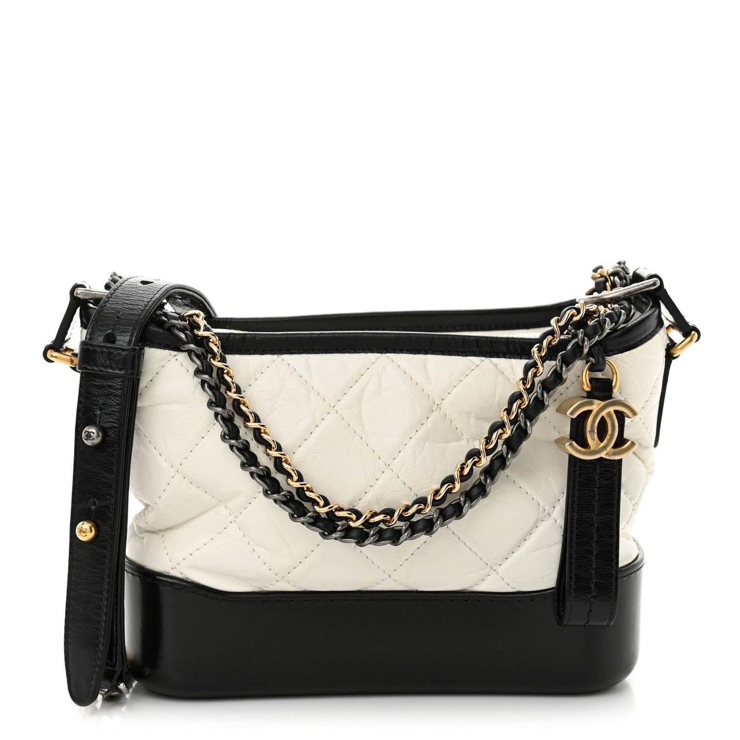 Aged Calfskin Quilted Small Gabrielle Hobo Black White