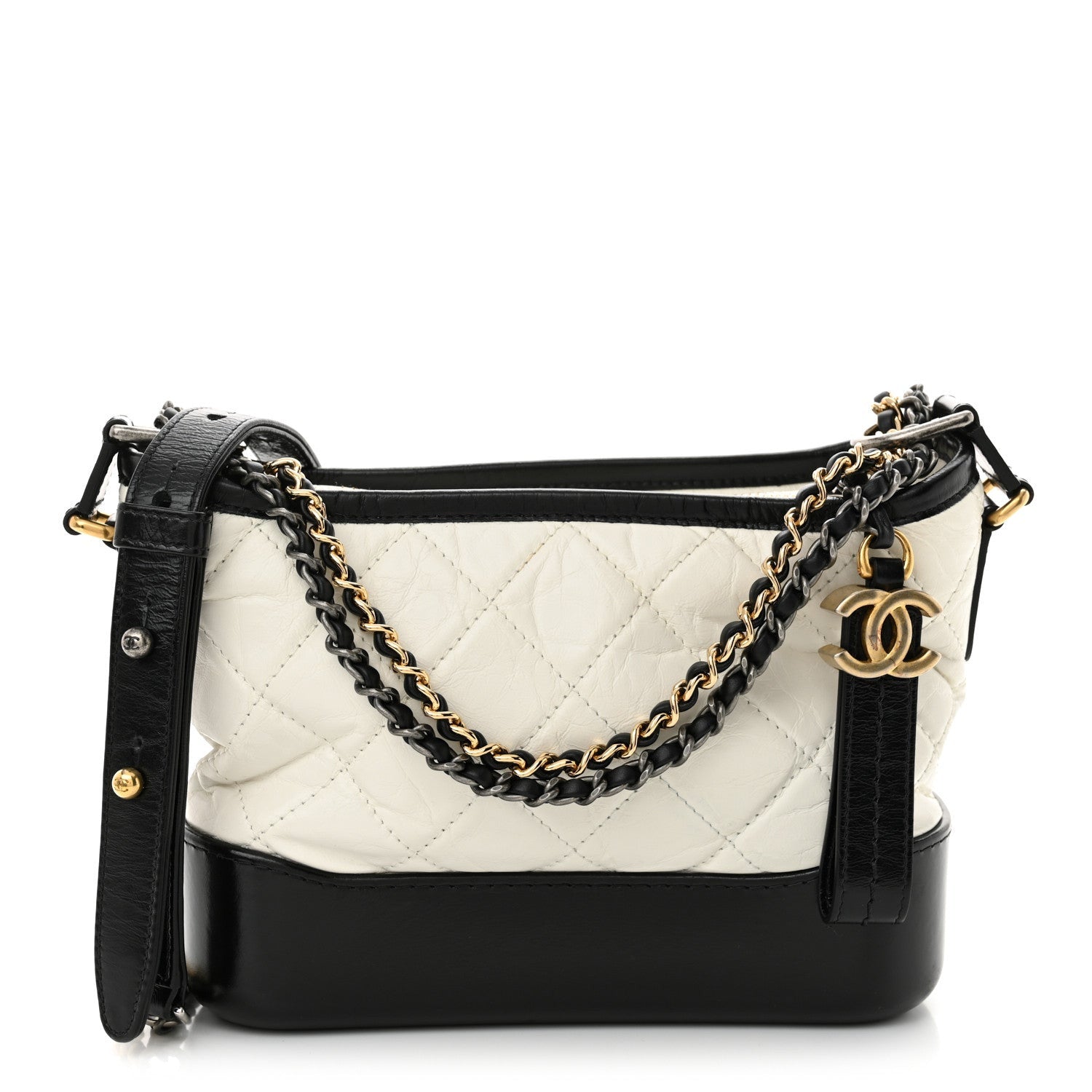 Chanel Aged Calfskin Quilted Small Gabrielle Hobo Black White 1 of 7