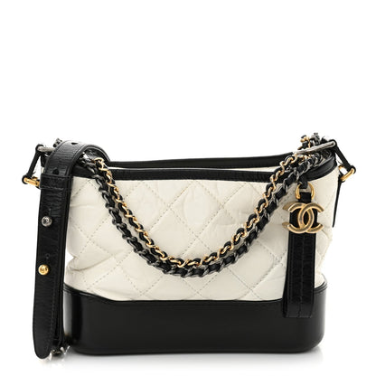Chanel Aged Calfskin Quilted Small Gabrielle Hobo Black White 1 of 7