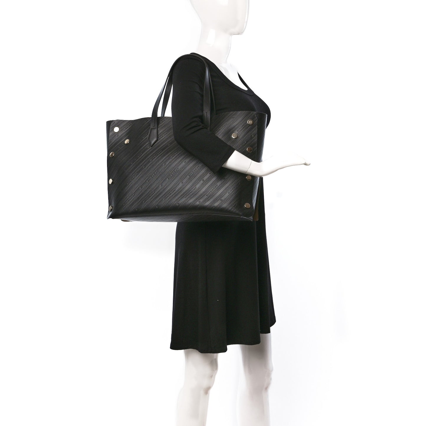 Calfskin Chain Embossed Medium Bond Shopper Tote Black