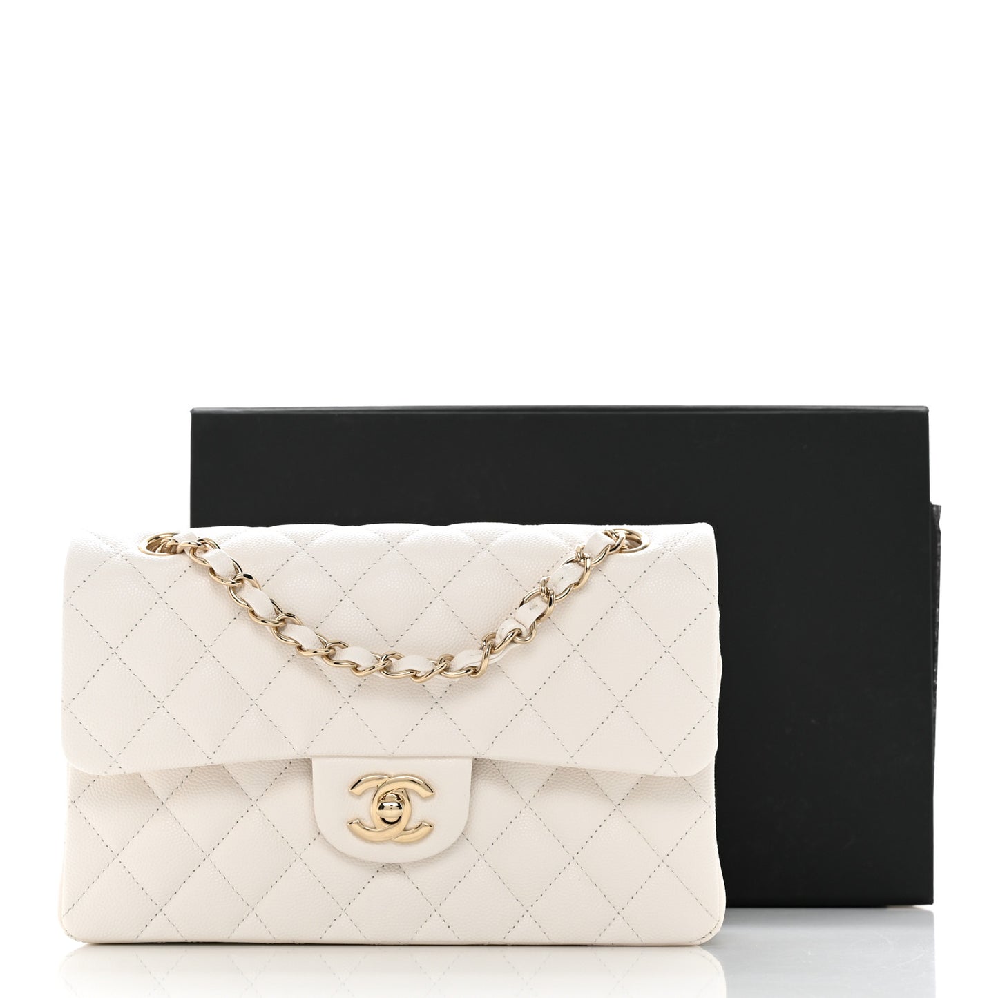 Caviar Quilted Small Double Flap White