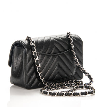 Chanel Caviar Chevron Quilted Mini Rectangular Flap Black 3 of 7