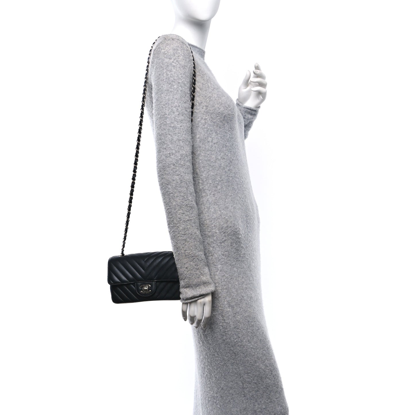 Lambskin Chevron Quilted Mini Rectangular Flap Black