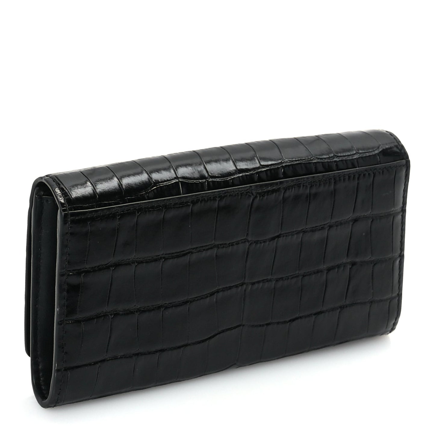 Calfskin Crocodile Embossed TB Continental Wallet Black