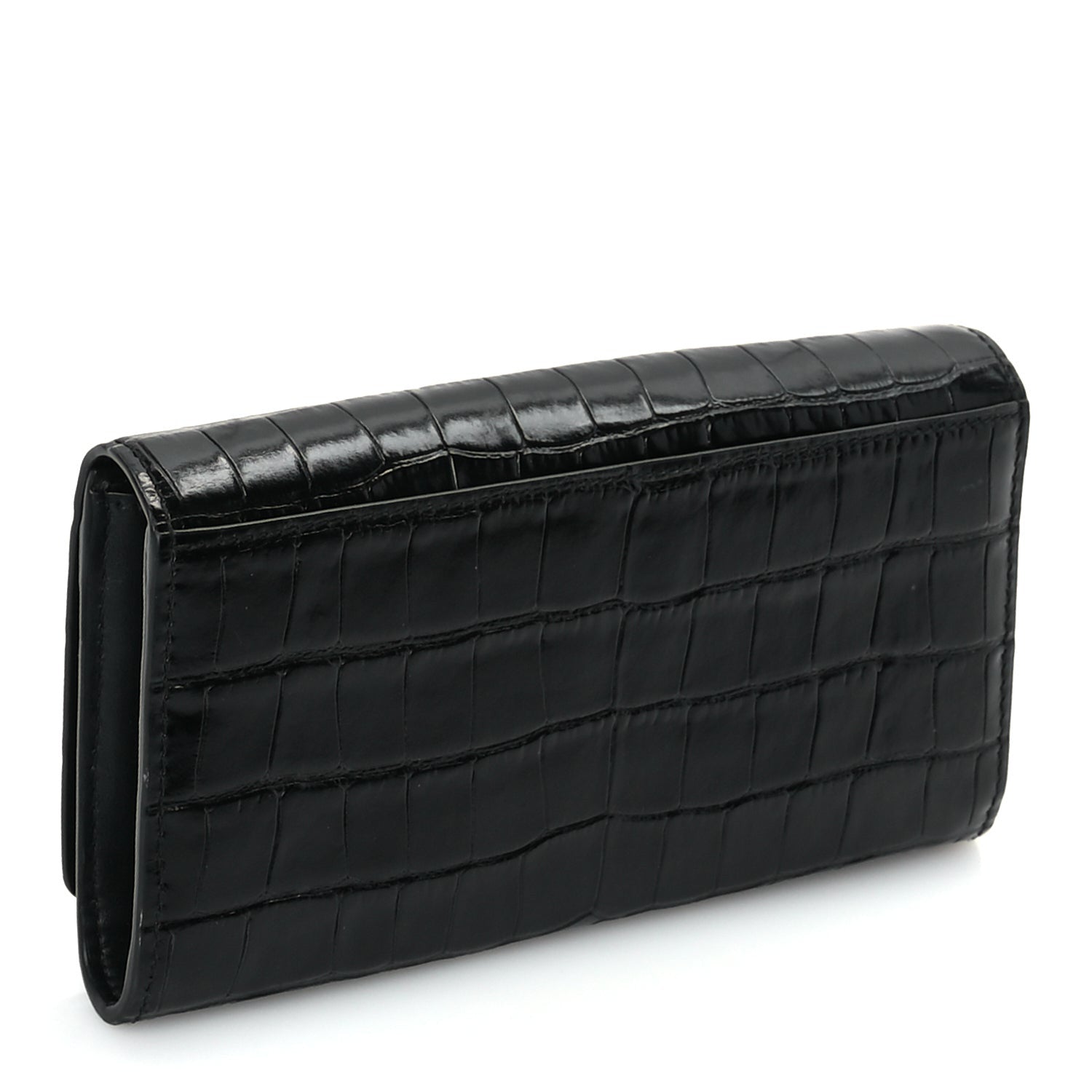 Burberry Calfskin Crocodile Embossed TB Continental Wallet Black 3 of 7
