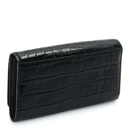 Burberry Calfskin Crocodile Embossed TB Continental Wallet Black 3 of 7