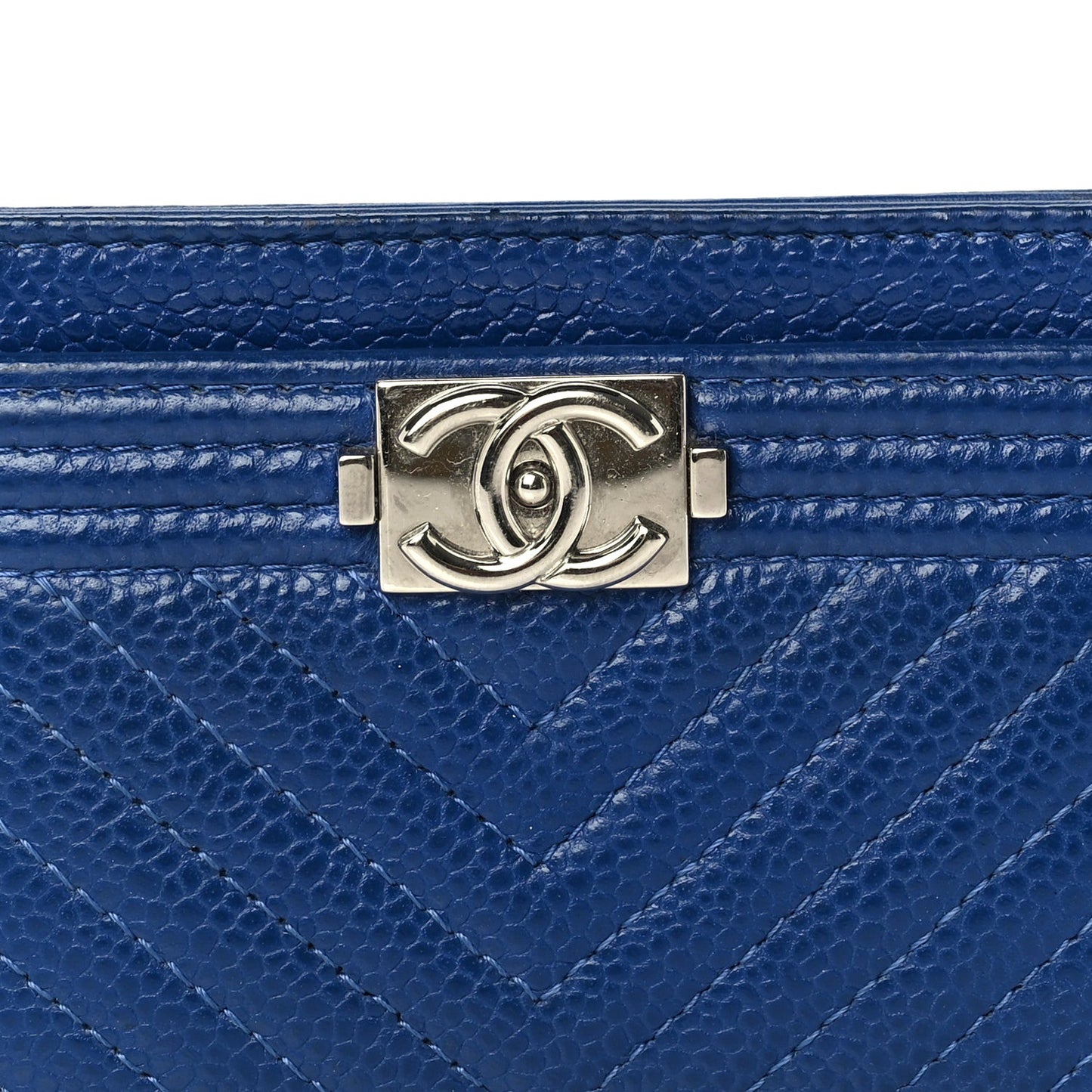 Caviar Chevron Quilted Boy Card Holder Blue