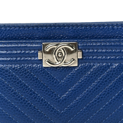 Chanel Caviar Chevron Quilted Boy Card Holder Blue 2 of 8
