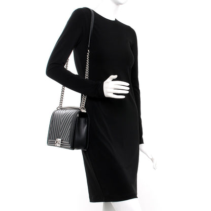 Chanel Calfskin Chevron New Medium Boy Flap Black 2 of 10