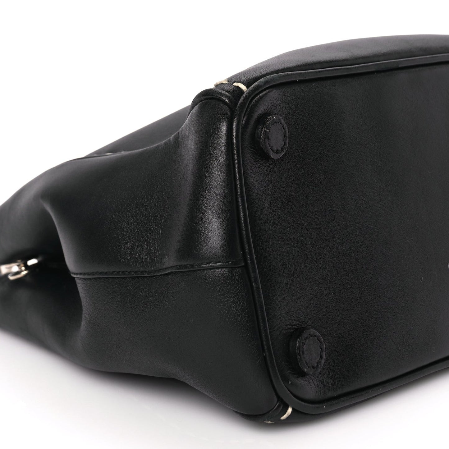 City Calf Small Hand Stitched Galleria Double Zip Tote Black White