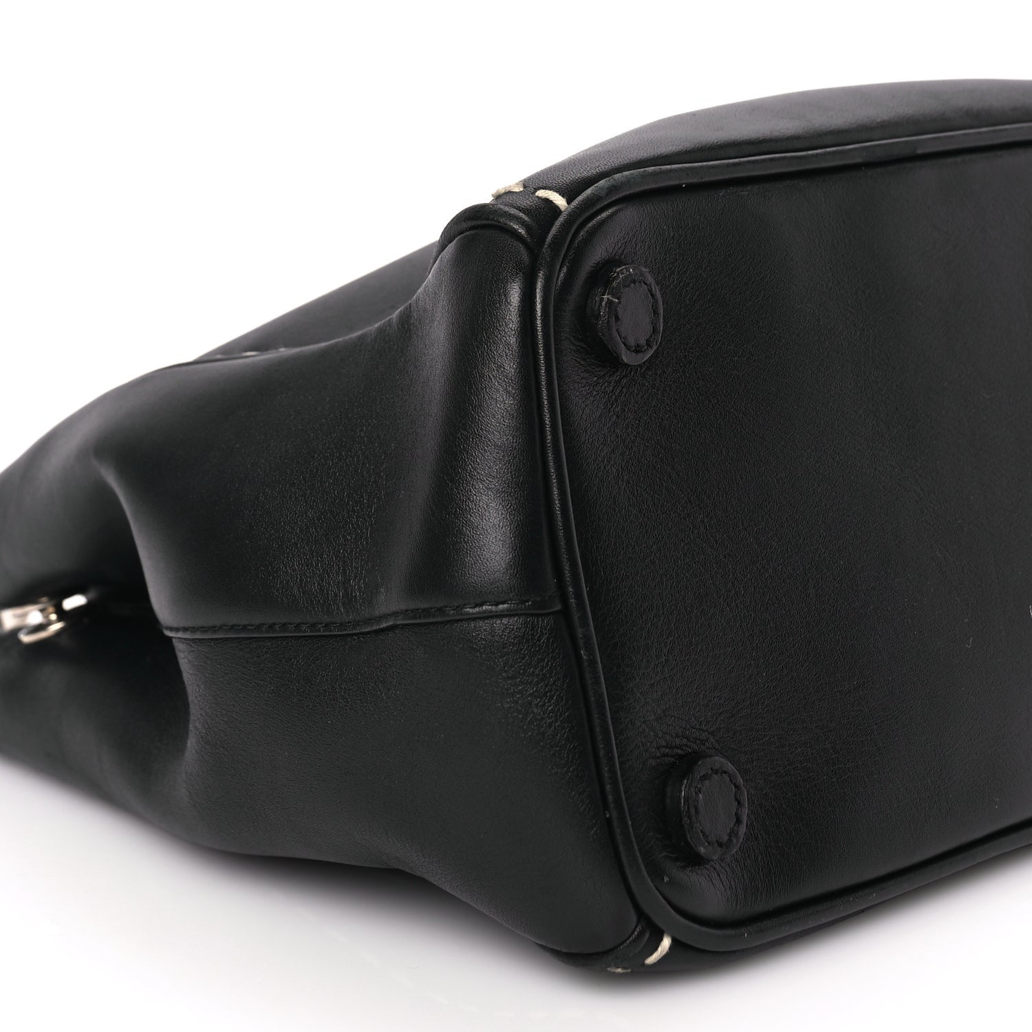 Prada City Calf Small Hand Stitched Galleria Double Zip Tote Black White 8 of 8