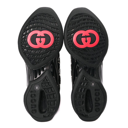 Gucci Mesh Crystal Suede GG Monogram Womens  Run Sneakers 36 Black Silver 6 of 8