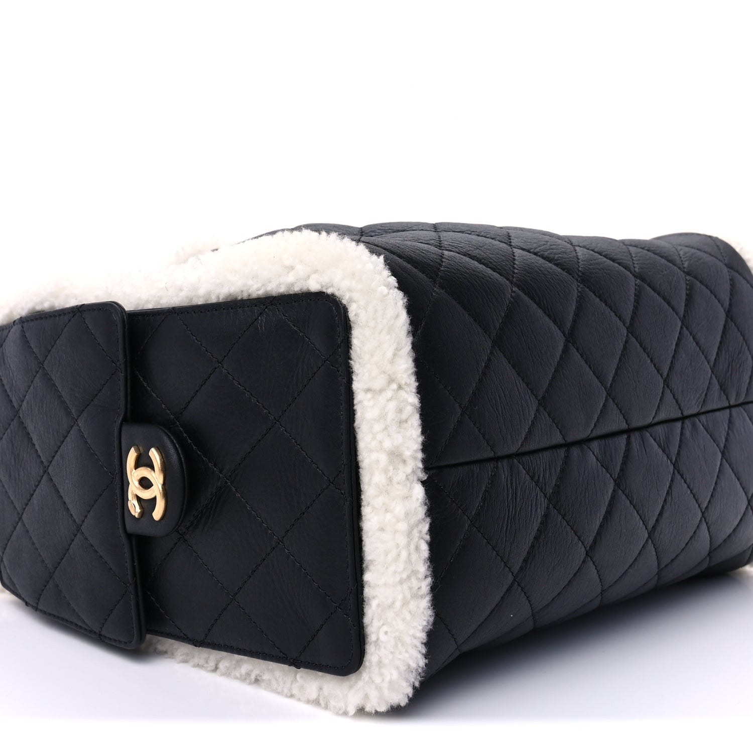 Chanel Crumpled Sheepskin Shearling Quilted Small  25 Handbag Black White 8 of 9
