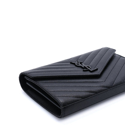 Saint Laurent Grain De Poudre Matelasse Chevron Monogram Monochrome Chain Wallet  Black 7 of 8