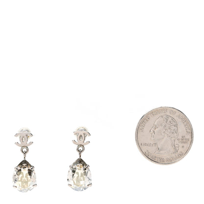 Chanel CC Crystal Teardrop Dangle Earrings Silver 2 of 4