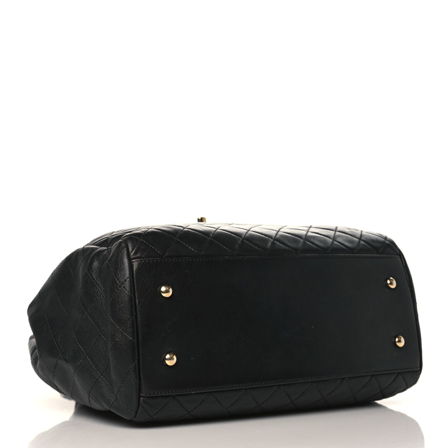 Lambskin Quilted Large Drawstring Bag Black