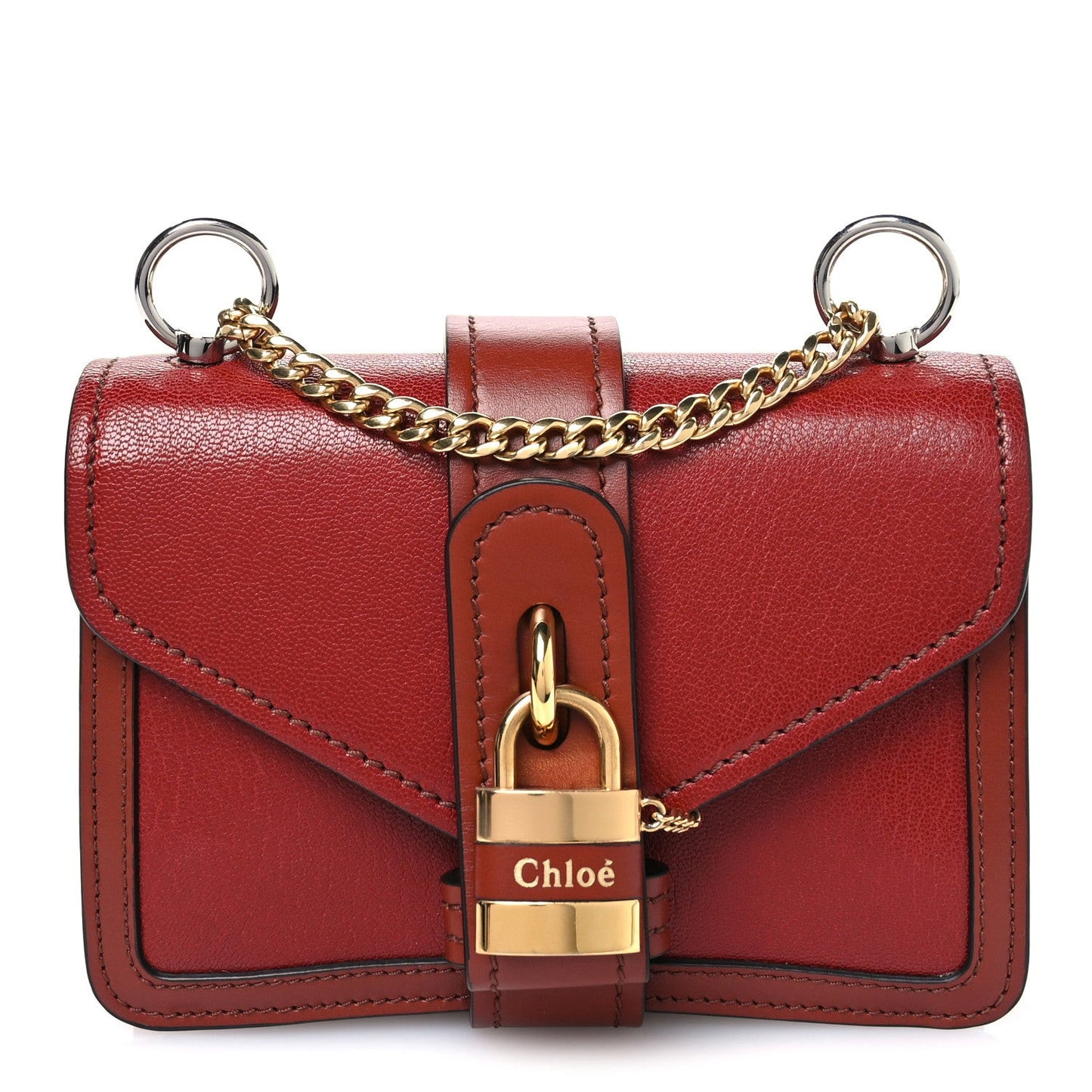 Shiny Goatskin Calfskin Mini Aby Chain Shoulder Bag Sepia Brown