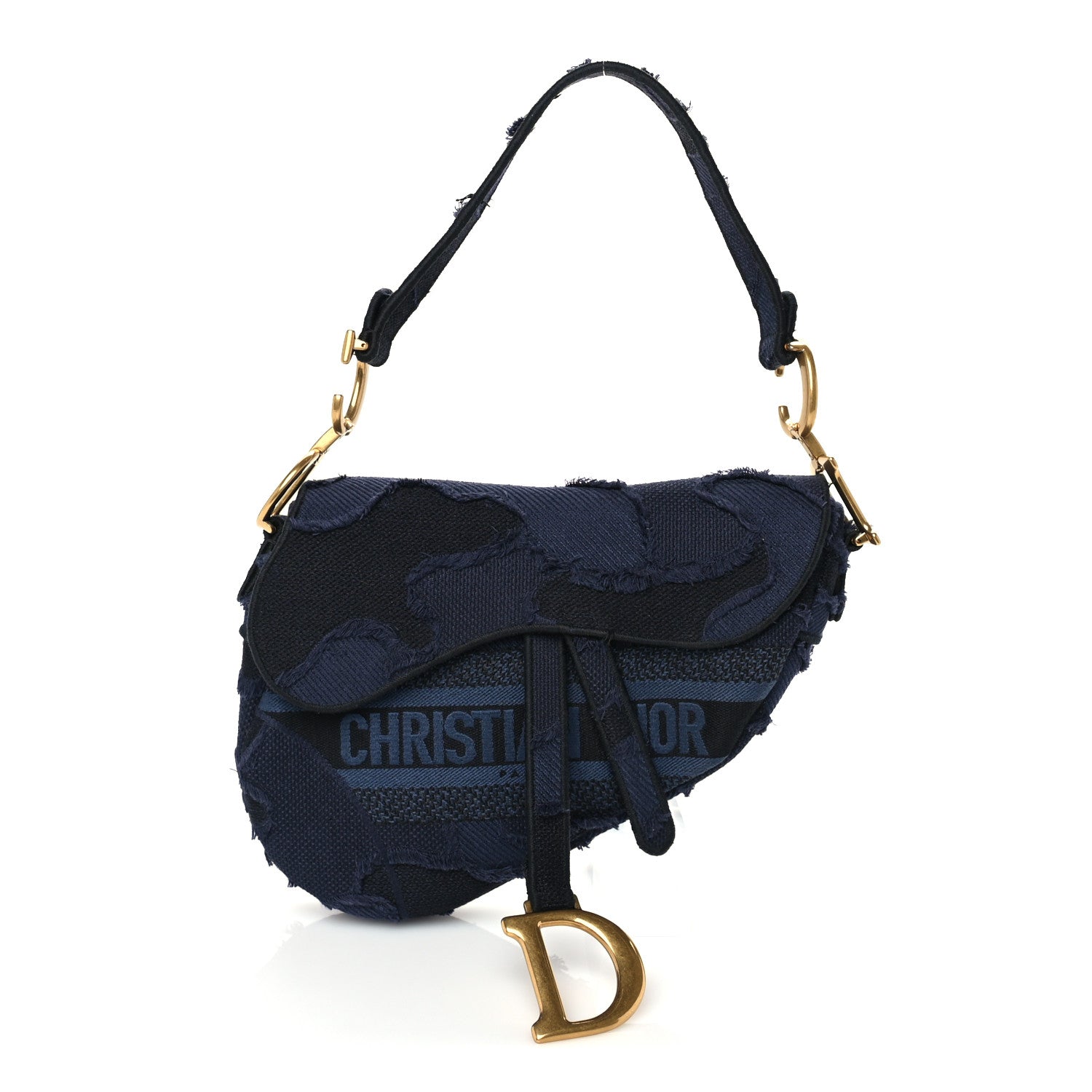 Christian Dior Canvas Embroidered Camouflage Saddle Bag Blue 1 of 8