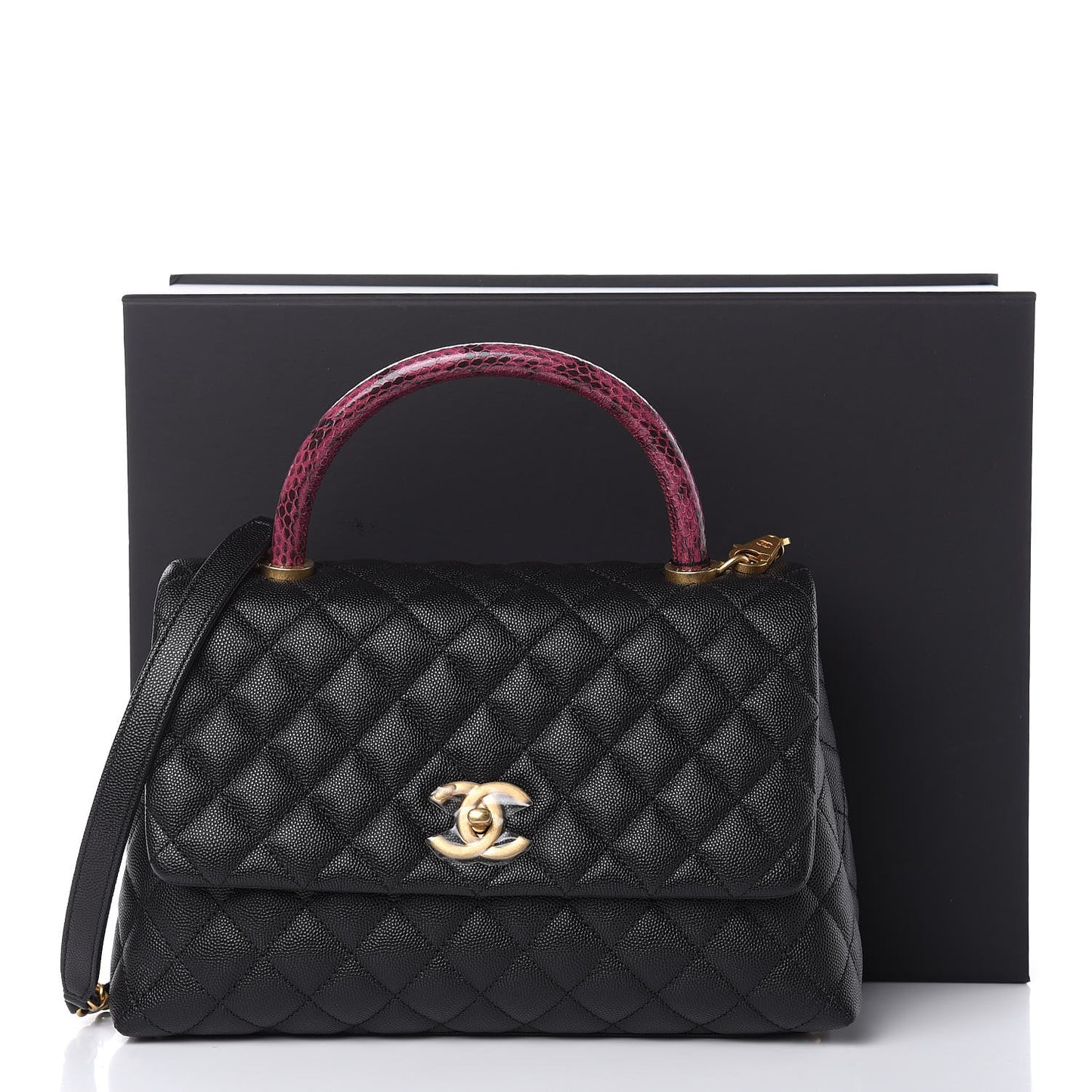 Caviar Elaphe Quilted Small Coco Handle Flap Black