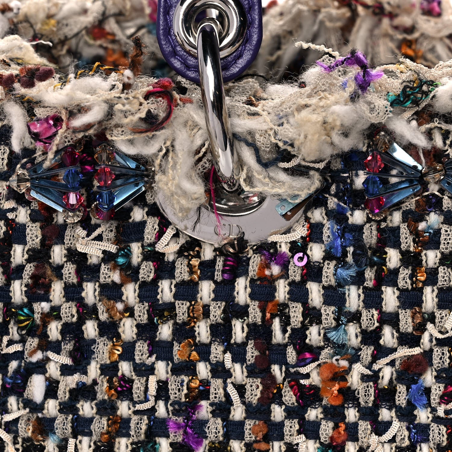 Christian Dior Tweed Fringe Medium Lady Dior Purple 14 of 15