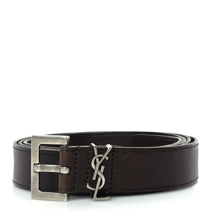 Saint Laurent Smooth Calfskin Monogram Cassandre Square Buckle Belt 105 42  Oak Brown 1 of 5
